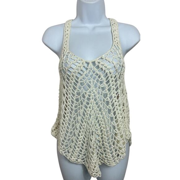 Vivid Importers of NY Open Knit Tank Top Sz Small Cream Layering Blouse Festival - Picture 3 of 5